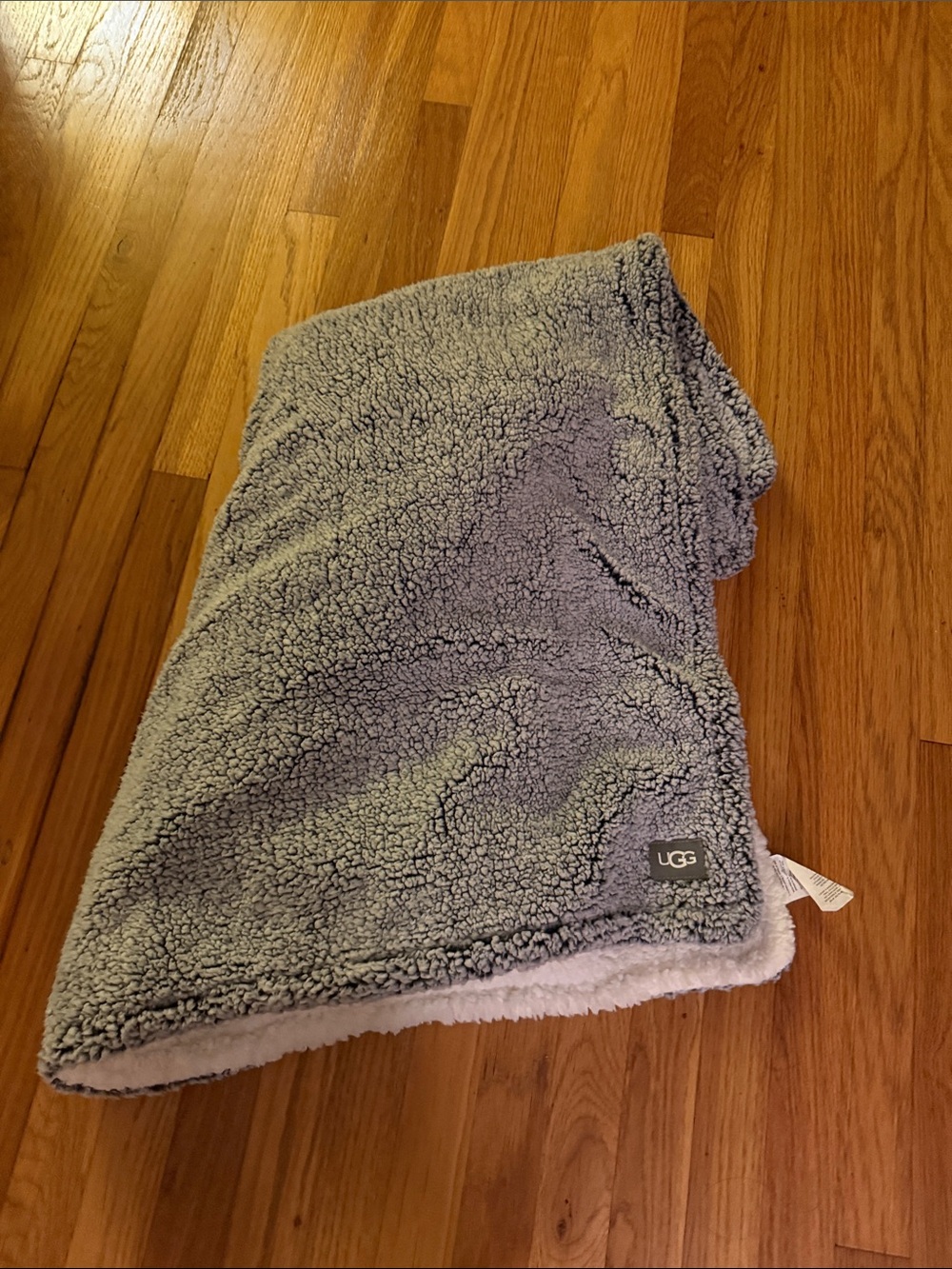 UGG Gray Sherpa Throw Blanket - Plush Cozy Layer with bear hoodie ears
